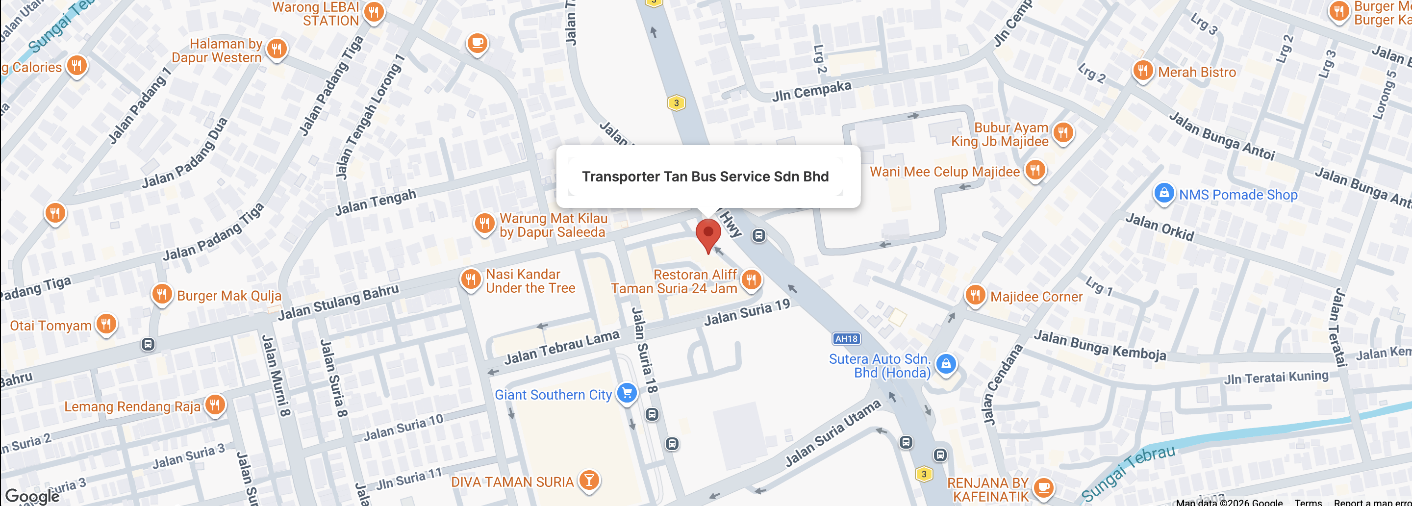 Map showing Transporter Tan Bus Service Sdn Bhd office location in Johor Bahru