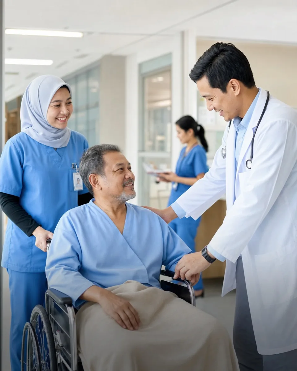 Healthcare professionals in a modern hospital